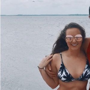 Black and white palm tree bikini top size small